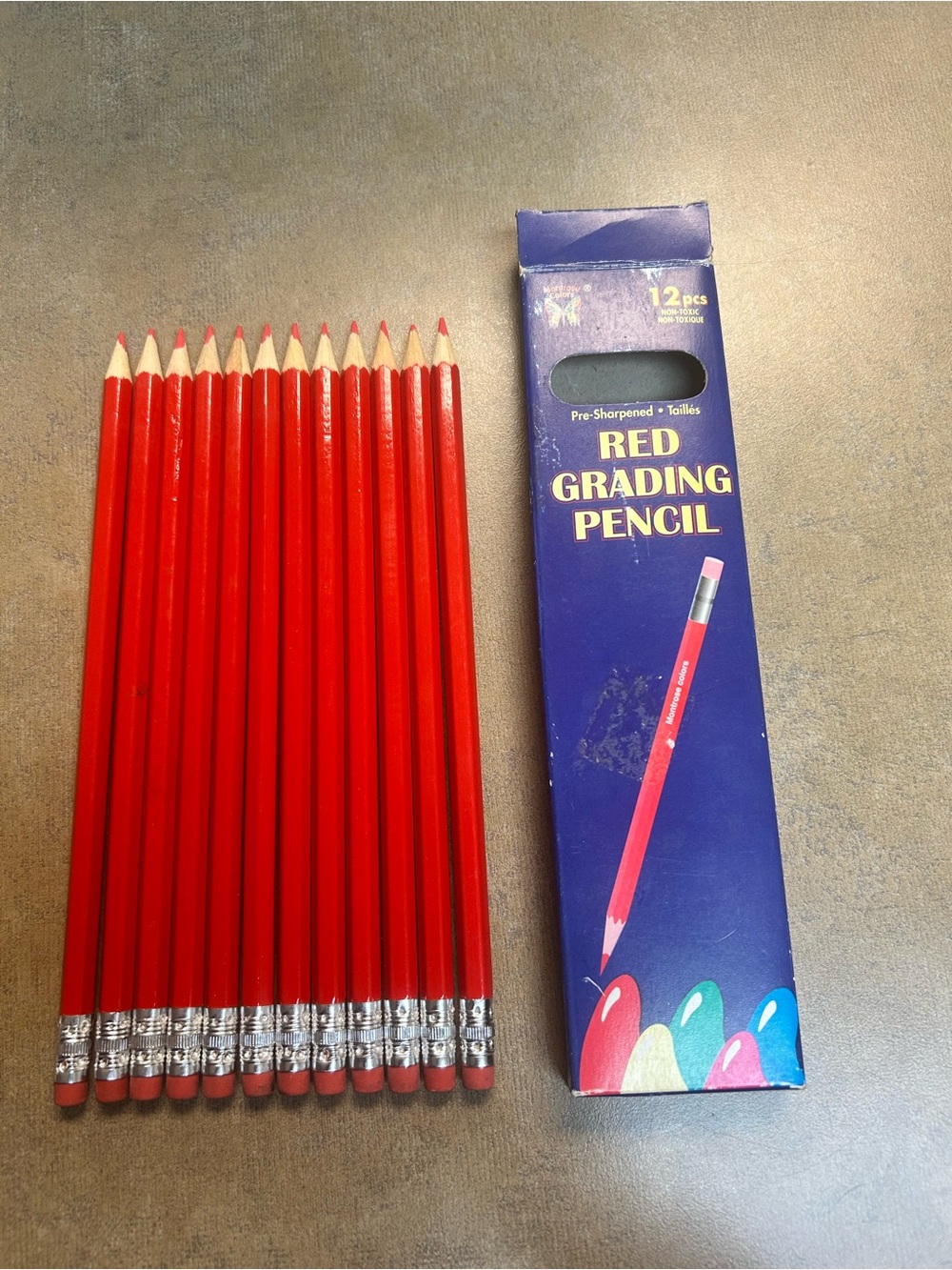Lot Of 12 Montrose Colors Pre Sharpened Red Grading Pencils ASTM D-4236 M700RP12